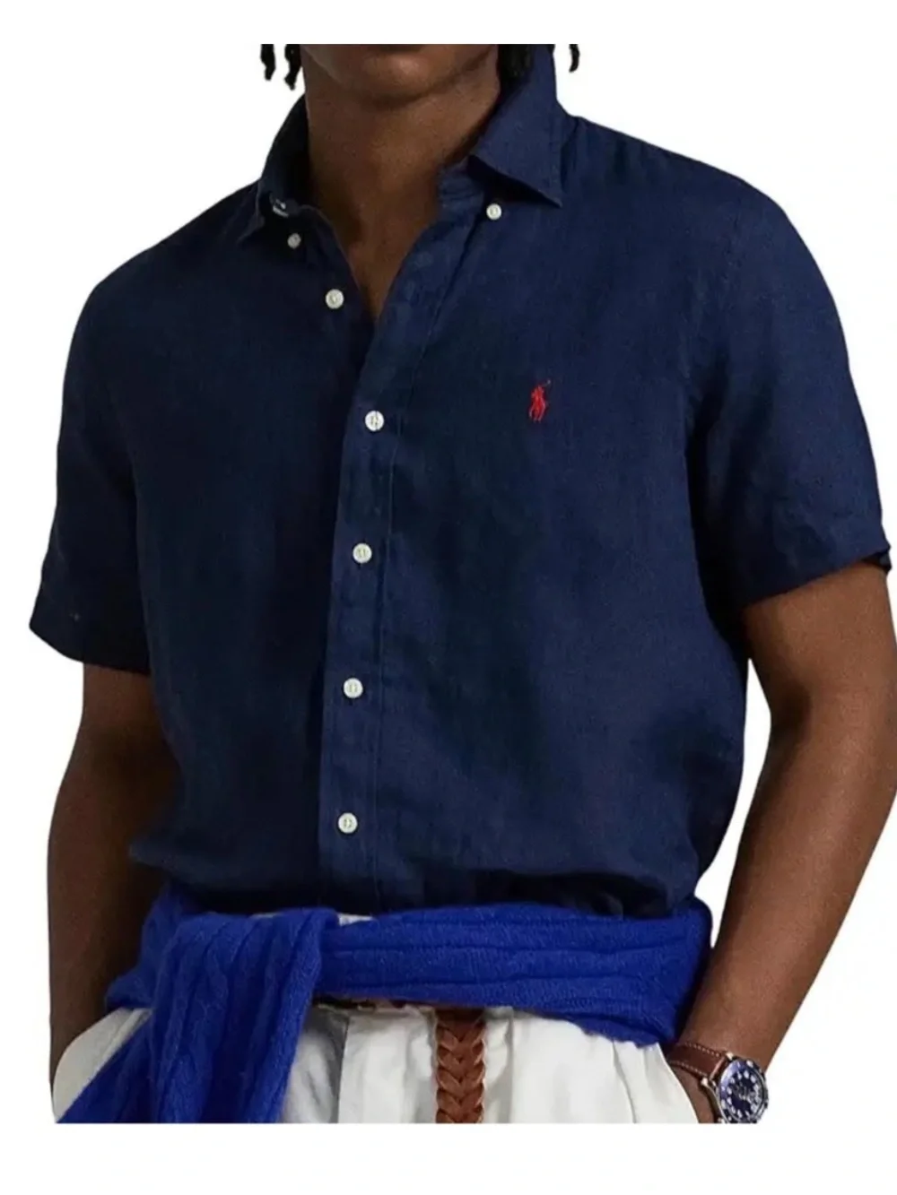 Polo Ralph Lauren Mens Classic Fit Linen Short Sleeve Shirt XL Button Down Navy